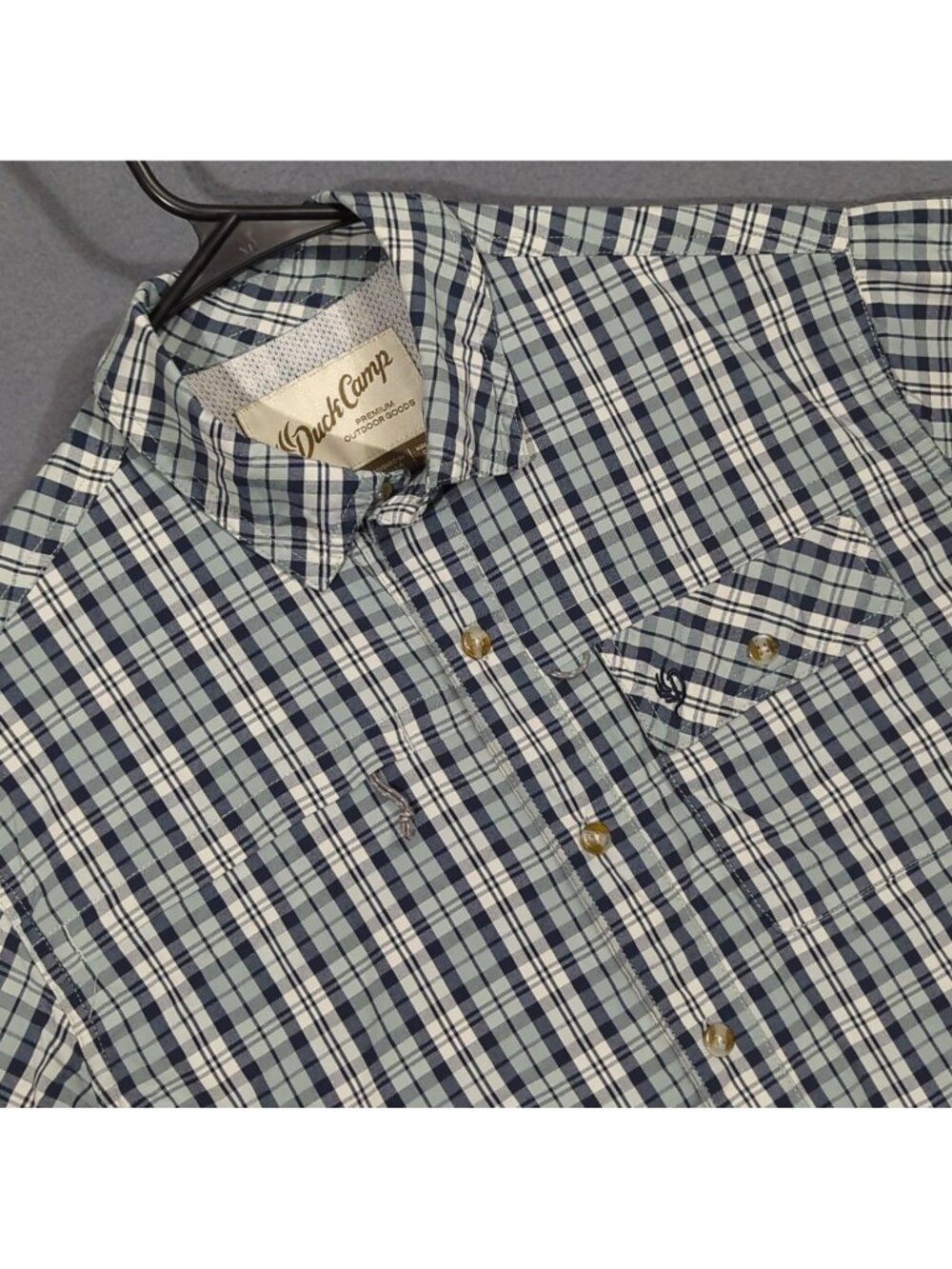 Duck Camp Shirt Men's M Blue Plaid Nylon Long Sleeve Button Up